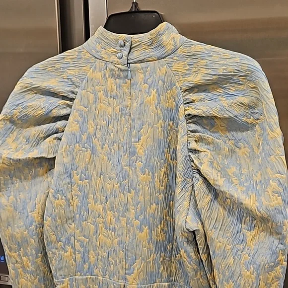 💕ROTATE💕 Button-Detailed Ruched Crinkled-Jacquard Mini Dress Angel Fall 8 NWOT - Picture 15 of 16